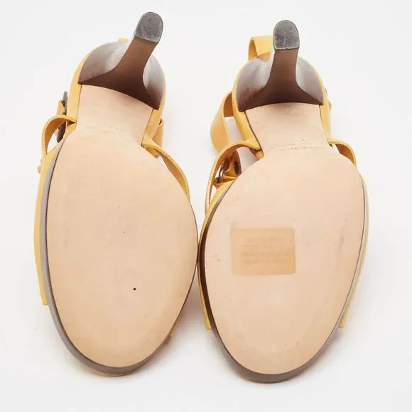 Jimmy Choo Yellow Leather Studded T-Bar Ankle Strap Sandals Size 37.5 - Picture 6 of 7